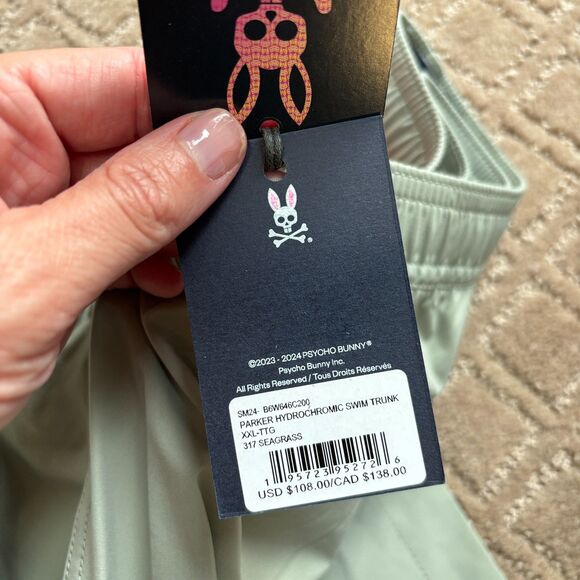 Psycho Bunny Parker Hydrochromic Swim Trunks Mens XXL Lined Seagrass Pull On NWT - Picture 7 of 9